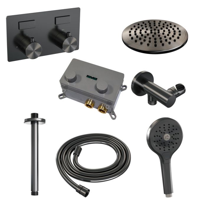 Brauer Edition 5-GM-170 thermostatische inbouw regendouche met drukknoppen SET 59 gunmetal geborsteld PVD