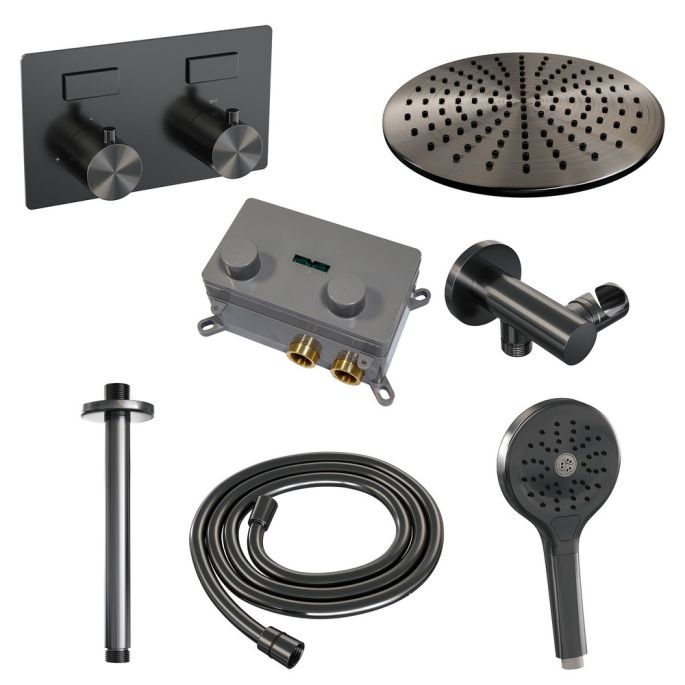Brauer Edition 5-GM-171 thermostatische inbouw regendouche met drukknoppen SET 60 gunmetal geborsteld PVD
