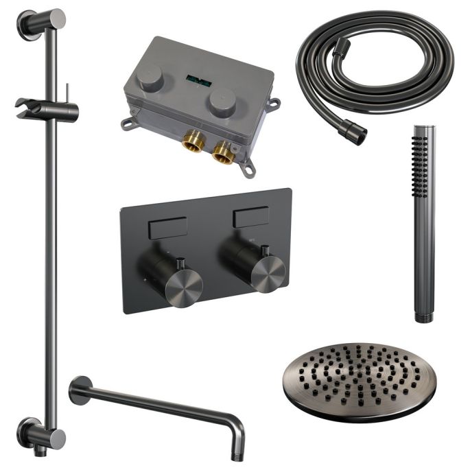 Brauer Edition 5-GM-174 thermostatische inbouw regendouche met drukknoppen SET 63 gunmetal geborsteld PVD