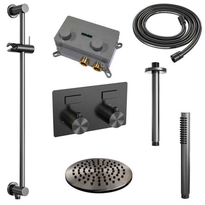 Brauer Edition 5-GM-176 thermostatische inbouw regendouche met drukknoppen SET 65 gunmetal geborsteld PVD