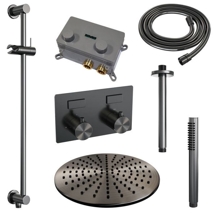 Brauer Edition 5-GM-177 thermostatische inbouw regendouche met drukknoppen SET 66 gunmetal geborsteld PVD