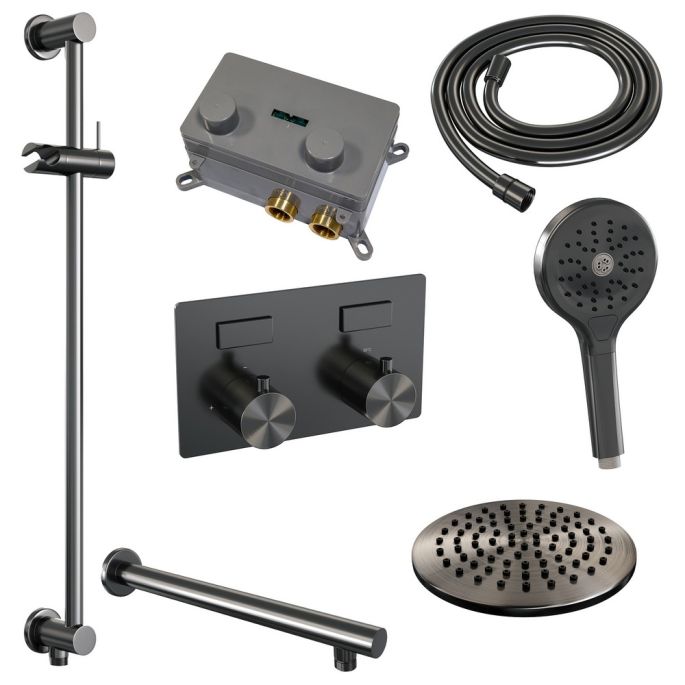 Brauer Edition 5-GM-178 thermostatische inbouw regendouche met drukknoppen SET 67 gunmetal geborsteld PVD