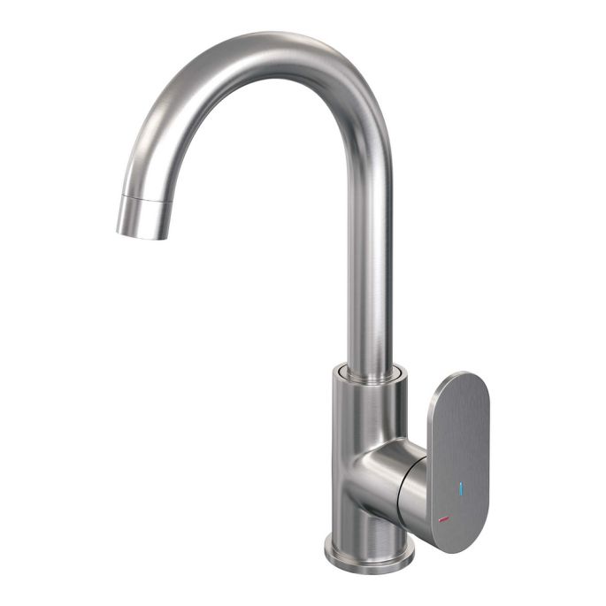Brauer Edition 5-NG-003-R1 hoge opbouw wastafelmengkraan met draaibare ronde uitloop model C RVS geborsteld PVD