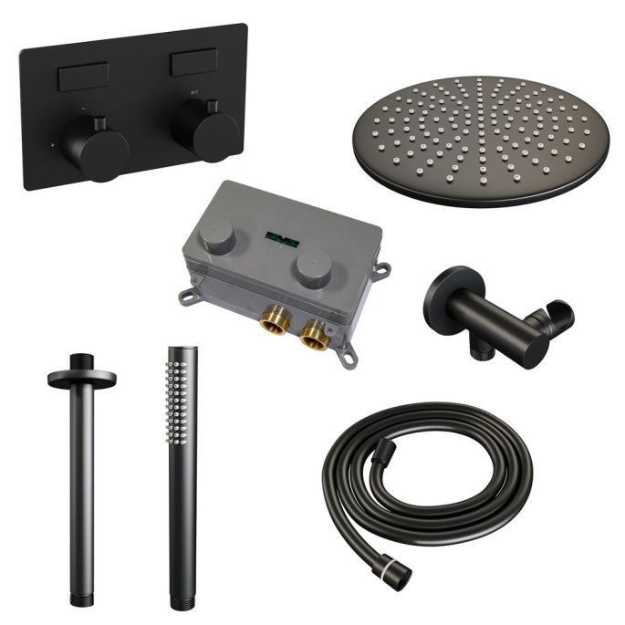 Brauer Edition 5-S-165 thermostatische inbouw regendouche met drukknoppen SET 54 mat zwart