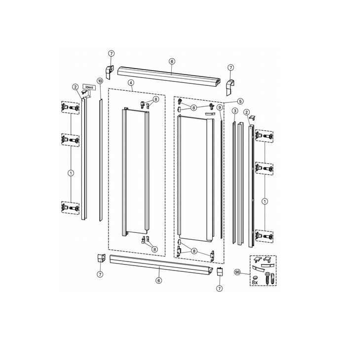 Huppe 1002, 054204 verticale afdichtingsstrip/ magneetstrip