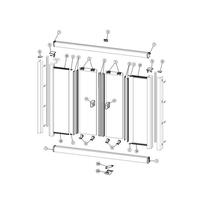 Huppe 2002, 051688 horizontale afdichtingsstrippen, set van 4 stuks