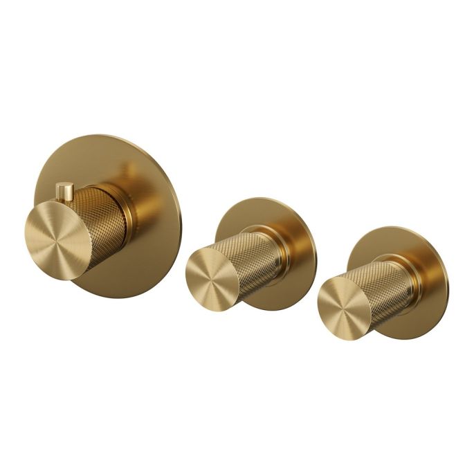 Brauer Carving 5-GG-095 thermostatische inbouw badkraan SET 01 goud geborsteld PVD