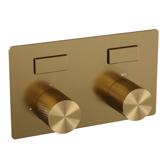 Brauer Carving 5-GG-212 thermostatische inbouw badkraan met drukknoppen SET 03 goud geborsteld PVD