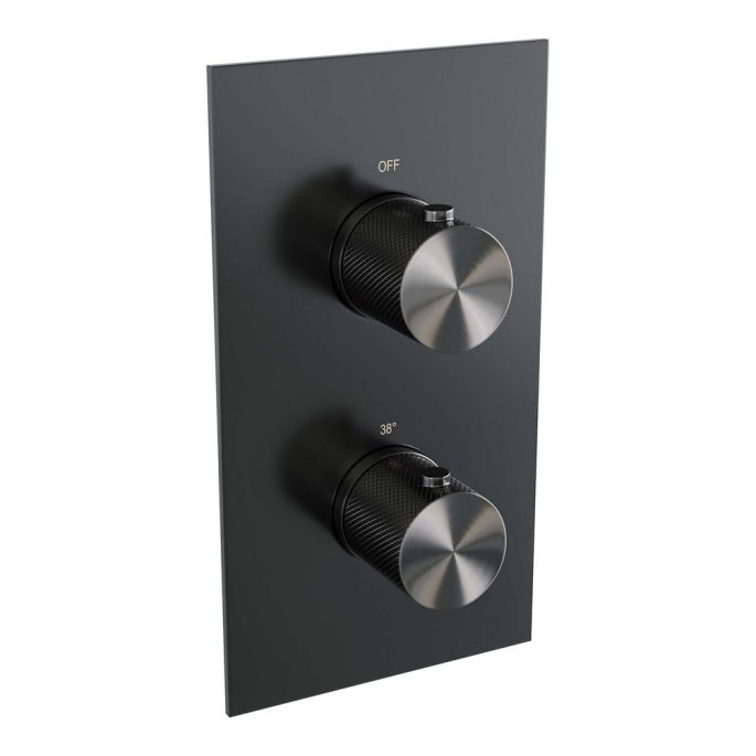 Brauer Carving 5-GM-141 thermostatische inbouw regendouche 3-weg omstelling SET 45 gunmetal geborsteld PVD