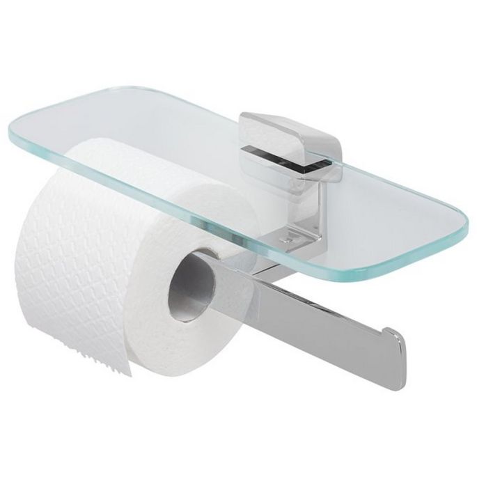 Geesa Shift Chrome 919948-02 toiletrolhouder dubbel met planchet van transparant glas chroom