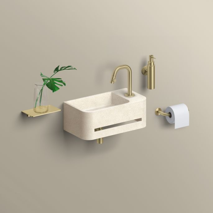 Clou InBe IB03700300201R fontein 43cm met handdoekhouder beige Microrazzo beton