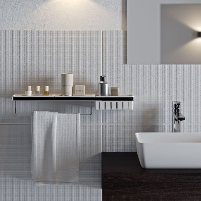 Geesa Frame 918854-02-630 planchet met handdoekrek en douchemand 63 cm chroom/ wit