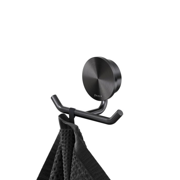 Geesa Opal Brushed Metal Black 917215-09 handdoekhaak dubbel zwart metaal geborsteld