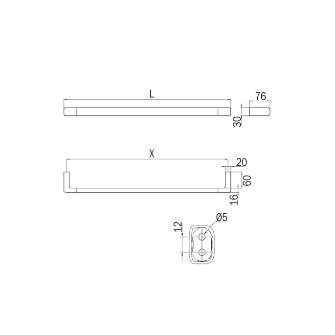 Inda Claire A7118BNE handdoekhouder 45 cm mat zwart