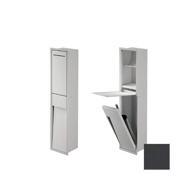 Inda MY Secret A8085CGF inbouwnis met toiletrolhouder en toiletborstelgarnituur 190x860mm mat grafite