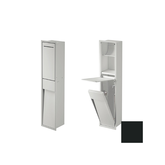 Inda MY Secret A8085DNE inbouwnis met toiletrolhouder en hygiënische douche 190x860mm mat zwart