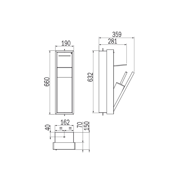 Inda MY Secret A8086ACX inbouwnis met toiletrolhouder en toiletborstelgarnituur 190x660mm mat creta