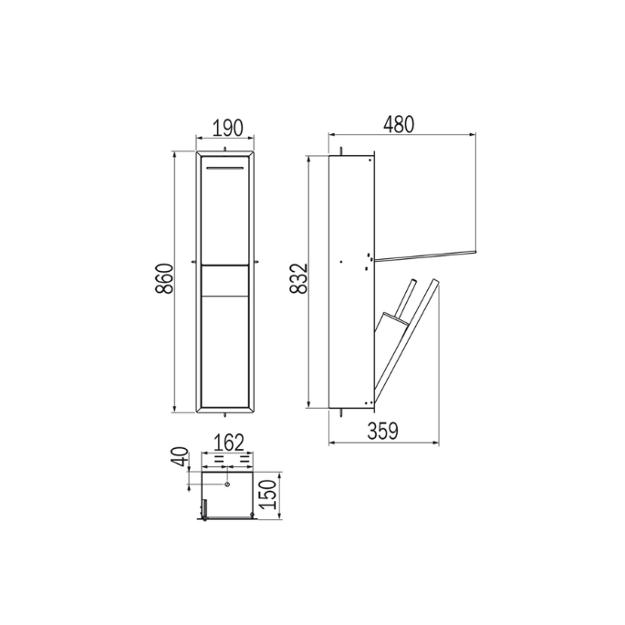 Inda MY Secret A8085CMP inbouwnis met toiletrolhouder en toiletborstelgarnituur 190x860mm mat perla