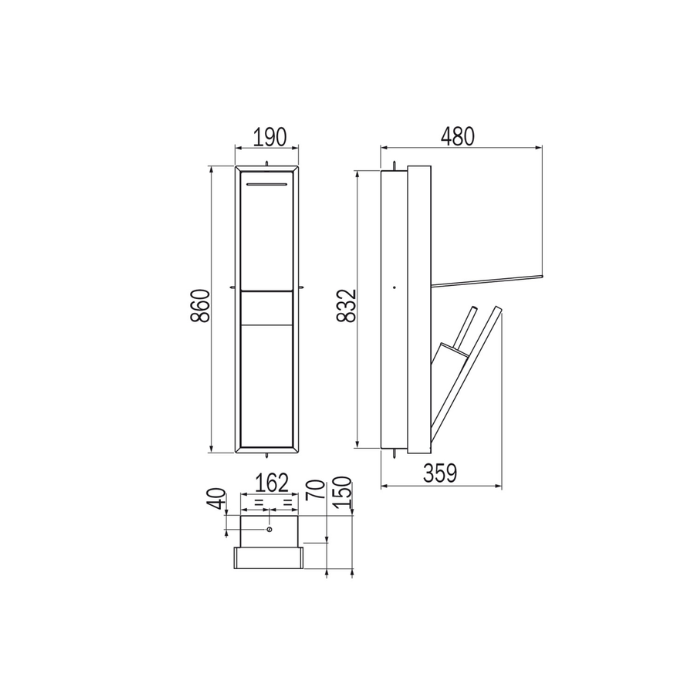 Inda MY Secret A8086CTN inbouwnis met toiletrolhouder en toiletborstelgarnituur 190x860mm mat titanio