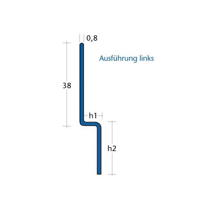 Blanke Aqua Keil Wand 840280B110L afsluitprofiel 2000x11x40mm links RVS geborsteld