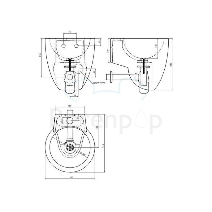 Clou Flush 6 CL0314060 keramiek fontein 27cm wit/platina