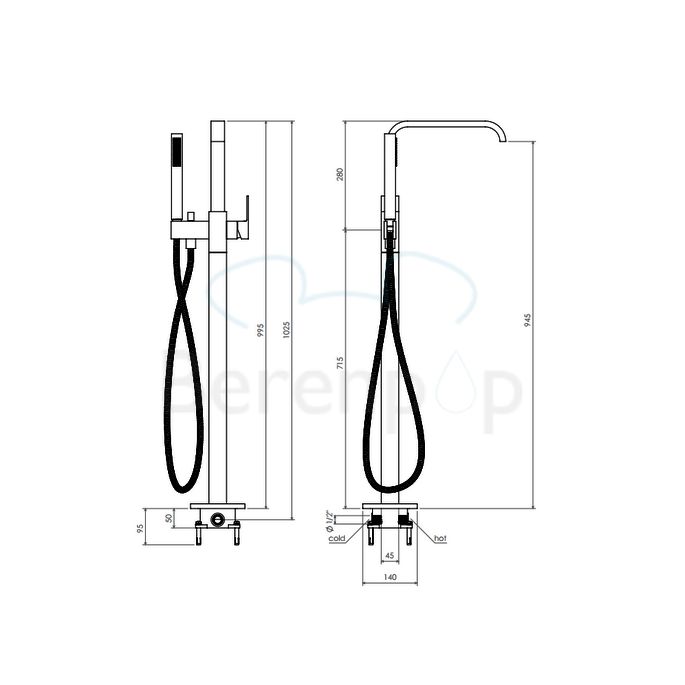 Clou Xo CL060400329 type 3 vrijstaande badkraan met handdouche chroom