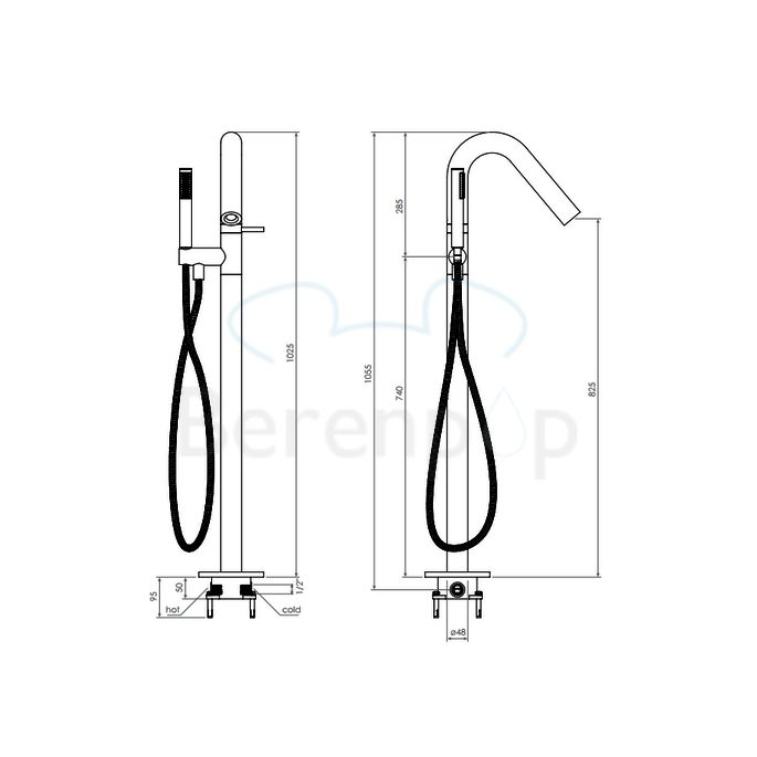 Clou Xo CL060400829 type 8 vrijstaande badkraan met handdouche chroom