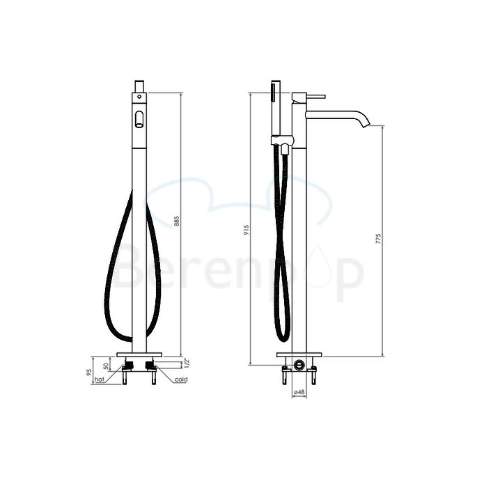 Clou Xo CL060401329 type 13 vrijstaande badkraan met handdouche chroom