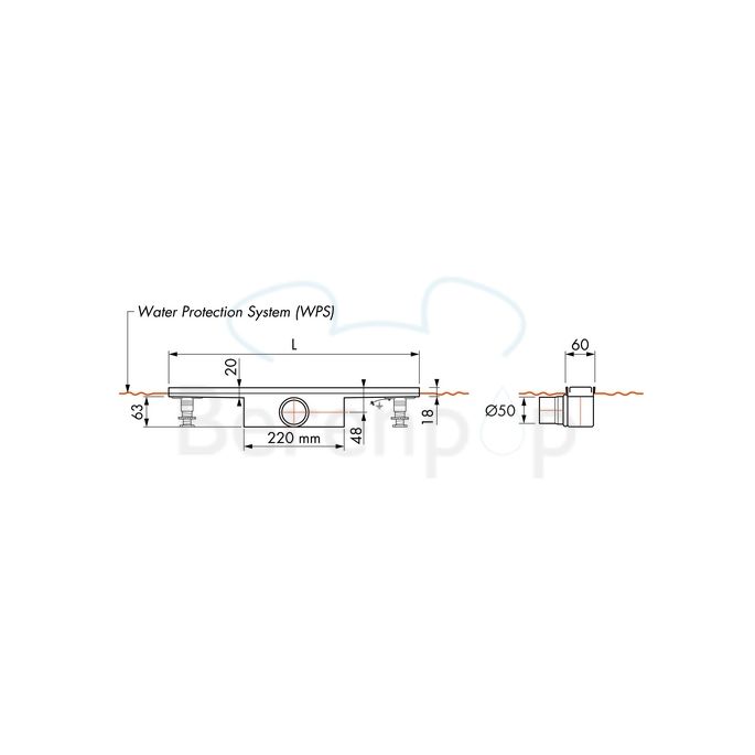 Easy Drain Compact 50 FF EDCOMFF100050 douchegoot 100cm zijuitloop