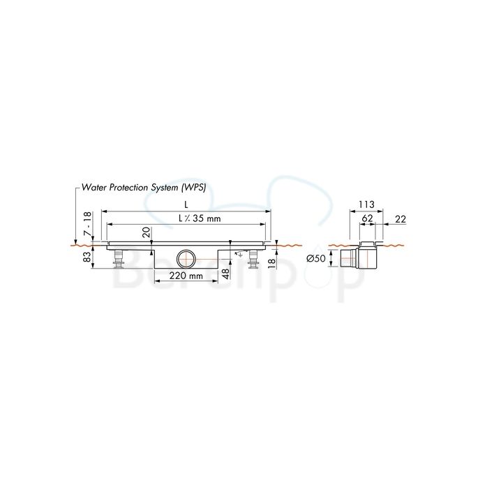 Easy Drain Compact 50 TAF Wall EDCOMTAFW110050 douchegoot 110cm zijuitloop