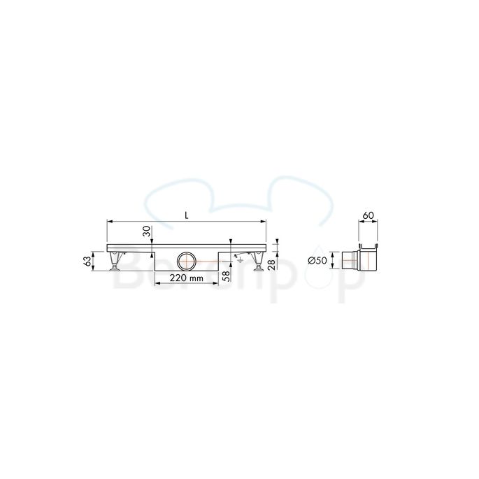 Easy Drain Compact 50 Tegel EDCOMT120050 douchegoot 120cm zijuitloop