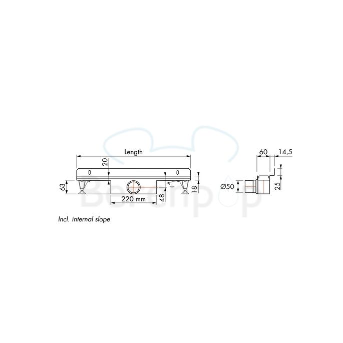 Easy Drain Compact 50 Wall EDCOMW100050 douchegoot 100cm zijuitloop