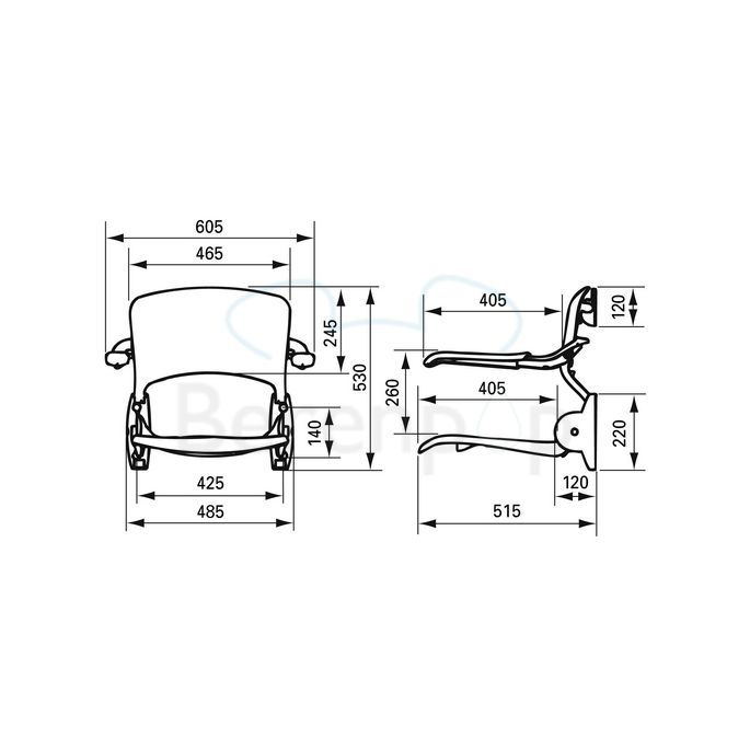 Handicare (Linido) LI2203200602 douchezitting met rugleuning en armleggers opklapbaar wit