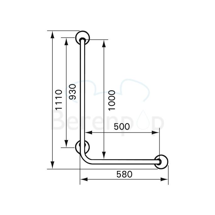 Handicare (Linido) LI2611004200 wandbeugel 90° 1000x500mm RVS gepolijst (witte afdekkappen)