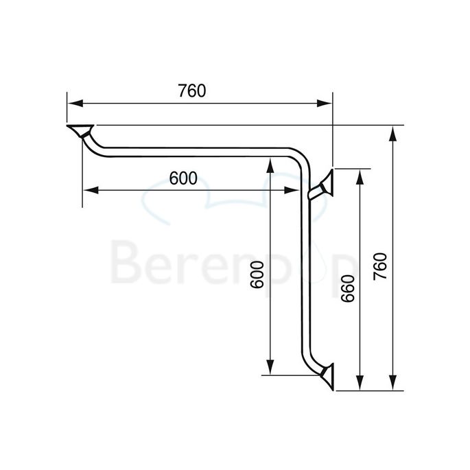 Handicare (Linido) LI2611015200 horizontale hoekwandbeugel Ergogrip 600x600mm RVS gepolijst (witte afdekkappen)