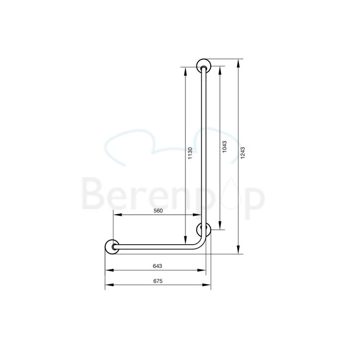 Handicare (Linido) LI2611023200 wandbeugel 90° 560x1130mm RVS gepolijst (witte afdekkappen)