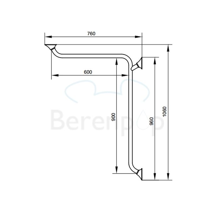 Handicare (Linido) LI2611025111 horizontale hoekwandbeugel Ergogrip 600x900mm staal gecoat antraciet