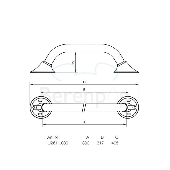 Handicare (Linido) LI2611030211 wandbeugel Ergogrip 300mm RVS gepolijst (antraciete afdekkappen)