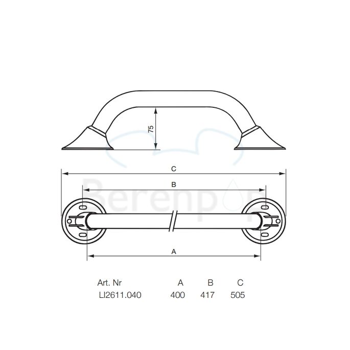 Handicare (Linido) LI2611040211 wandbeugel Ergogrip 400mm RVS gepolijst (antraciete afdekkappen)