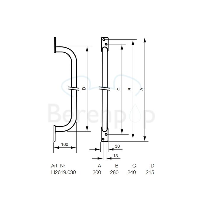 Handicare (Linido) LI2619030102 kozijnbeugel 300mm staal gecoat wit