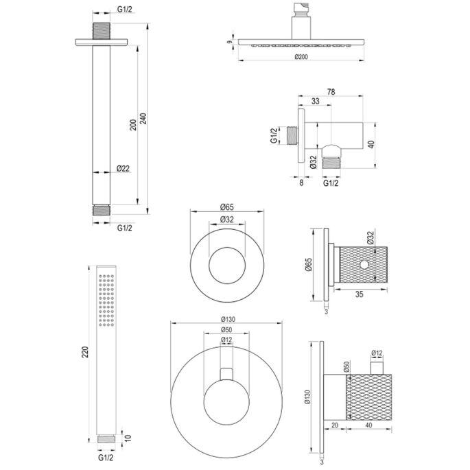 Brauer Carving 5-CE-101 thermostatische inbouw regendouche SET 05 chroom