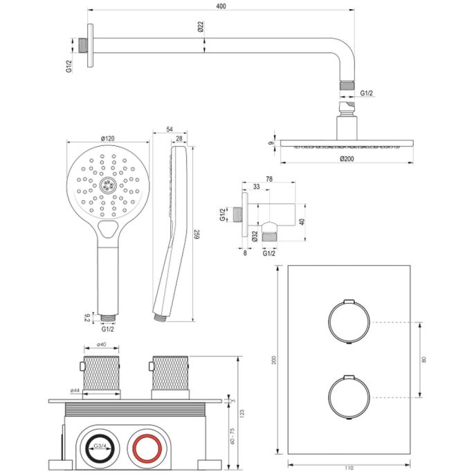 Brauer Carving 5-CE-129 thermostatische inbouw regendouche 3-weg omstelling SET 33 chroom
