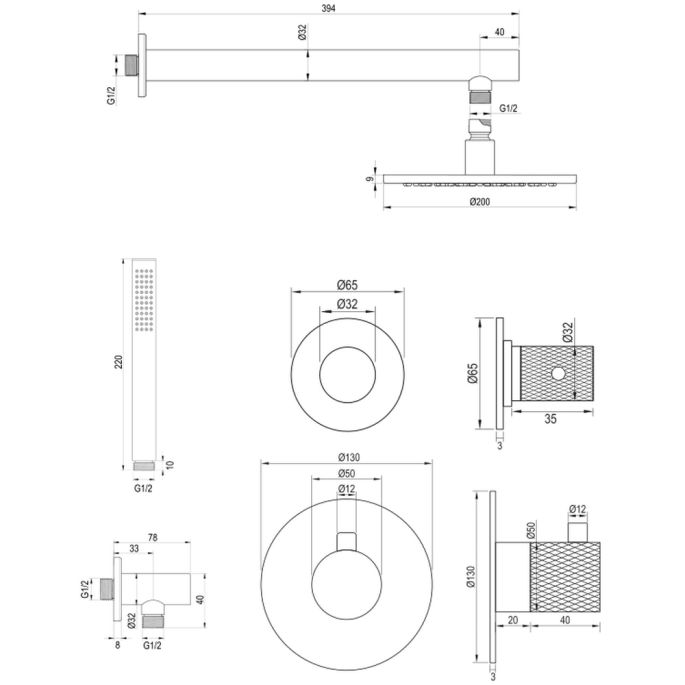 Brauer Carving 5-GK-097 thermostatische inbouw regendouche SET 01 koper geborsteld PVD