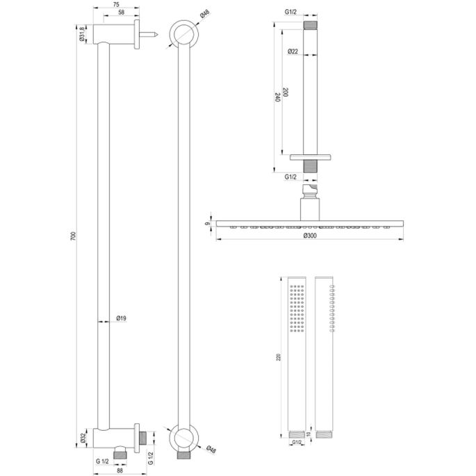 Brauer Carving 5-GK-114 thermostatische inbouw regendouche SET 18 koper geborsteld PVD