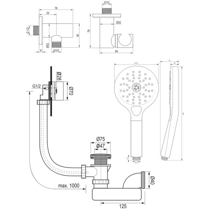 Brauer Carving 5-GK-213 thermostatische inbouw badkraan met drukknoppen SET 04 koper geborsteld PVD