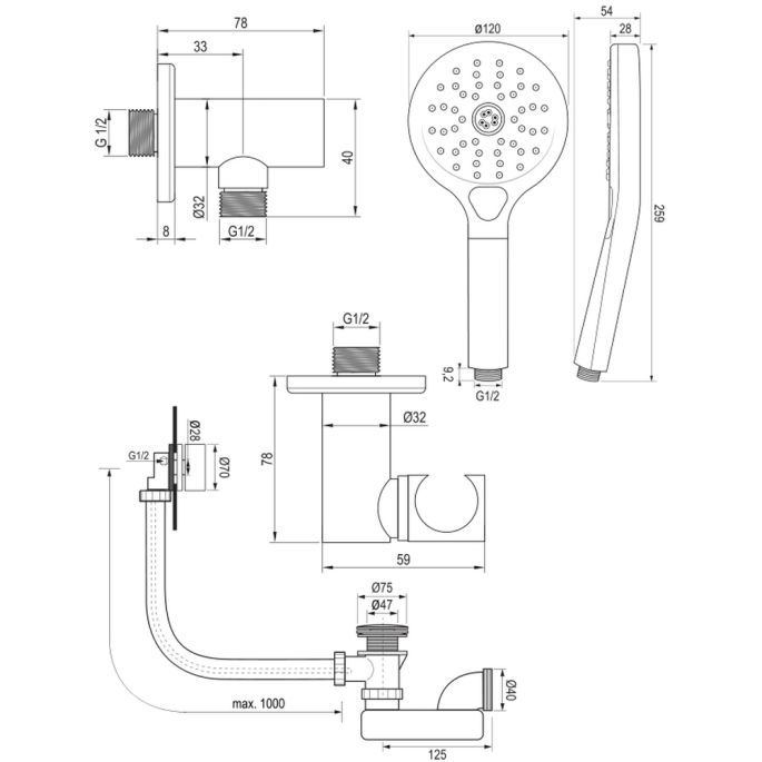 Brauer Carving 5-NG-096 thermostatische inbouw badkraan SET 02 RVS geborsteld PVD