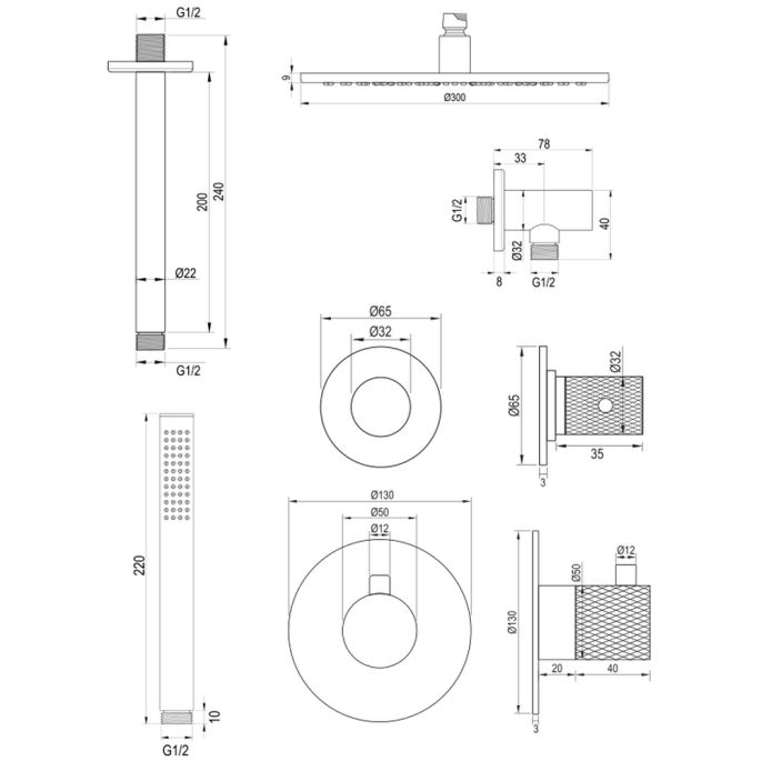 Brauer Carving 5-NG-102 thermostatische inbouw regendouche SET 06 RVS geborsteld PVD