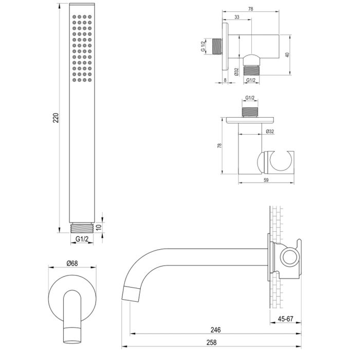 Brauer Carving 5-S-214 thermostatische inbouw badkraan met drukknoppen SET 03 mat zwart