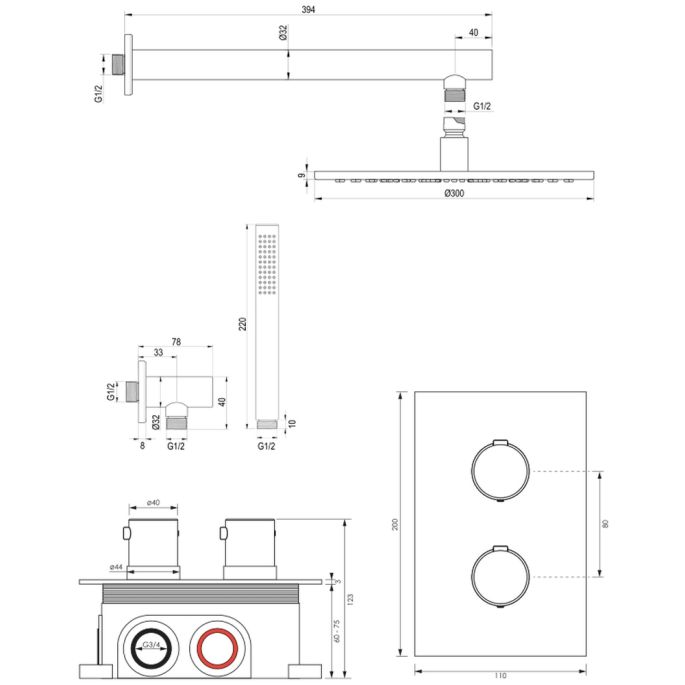 Brauer Edition 5-CE-053 thermostatische inbouw regendouche 3-weg omstelling SET 26 chroom