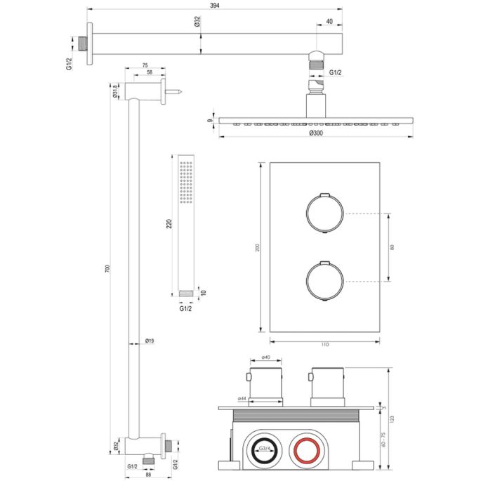 Brauer Edition 5-CE-065 thermostatische inbouw regendouche 3-weg omstelling SET 38 chroom